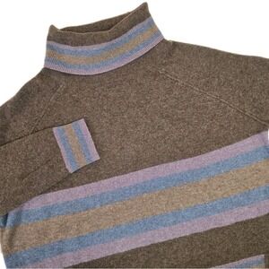 Knyt & Lynk Women's M Cashmere Chest Stripe Turtleneck Sweater Brown Purple Blue